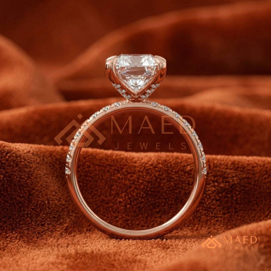 Radiant Cut Diamond Hidden Halo Engagement Ring in 14K Gold, Rose Gold & Silver