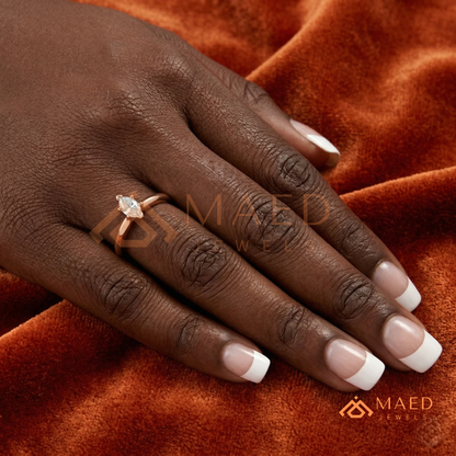 Minimalist Marquise Cut [Gemstone Type] Tapered Solitaire Ring in 14K Yellow Gold, Rose Gold & Silver