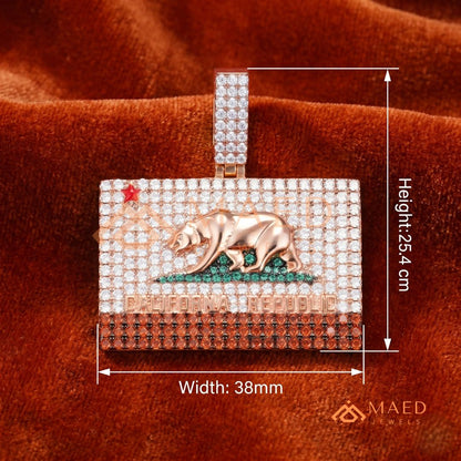 California Republic Bear Diamond Pendant - 14K Gold, Rose Gold & Sterling Silver Hip Hop Charm