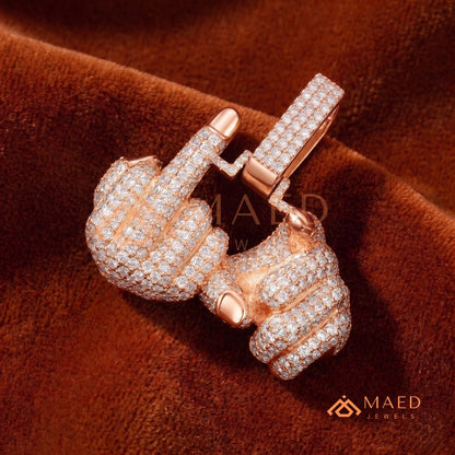 Ice Out Middle Finger Hand Gesture Pendant – Bold Statement Streetwear Jewelry