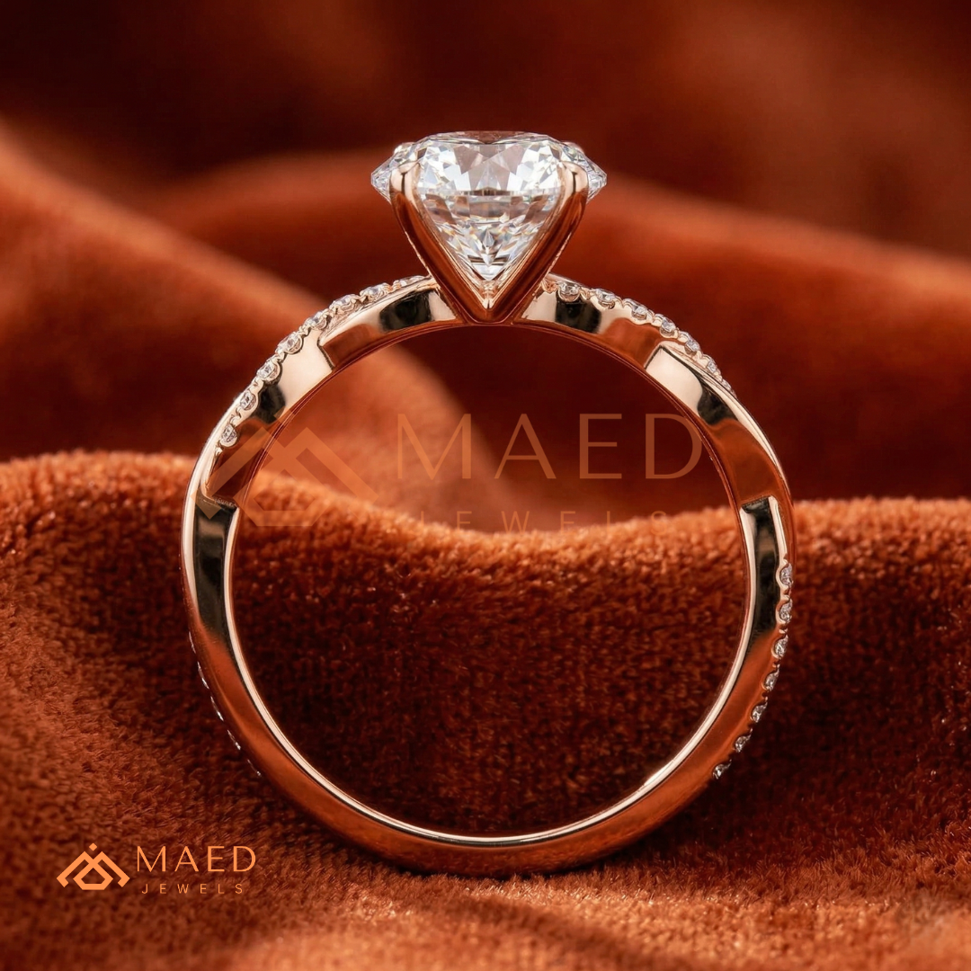Nature-Inspired Shield Cut Three-Stone Engagement Ring with Textured Bark Band in Silver, 14K Gold & Rose Gold