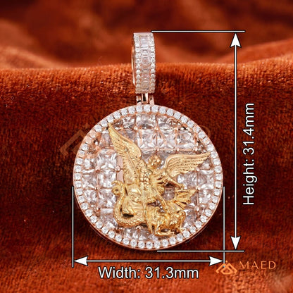 Saint Michael Medallion Pendant – Trillion Cut & Baguette Hip Hop Necklace
