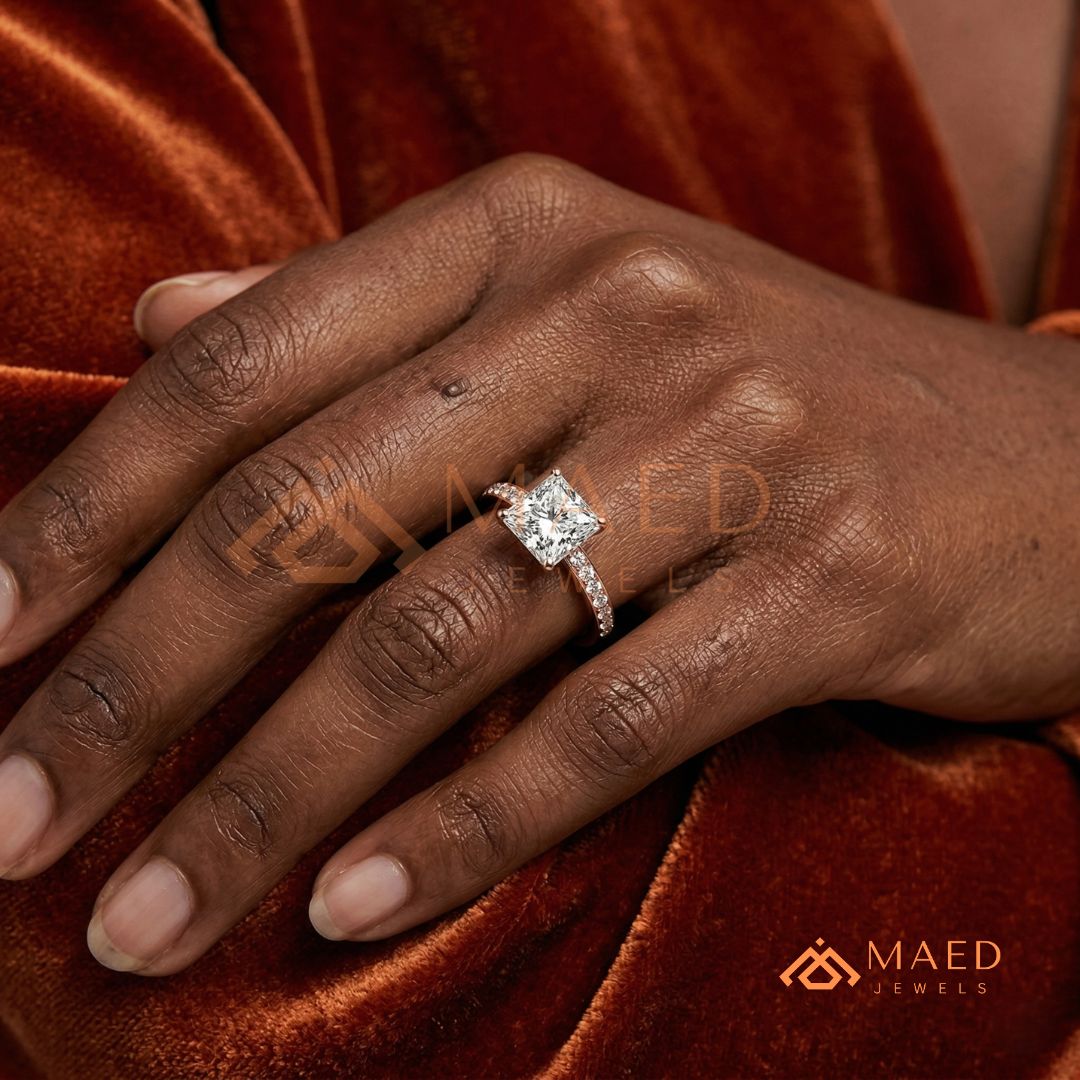 Princess Cut Diamond Engagement Ring | 14k Gold, Rose Gold & Sterling Silver Sparkle Solitaire Accented Band