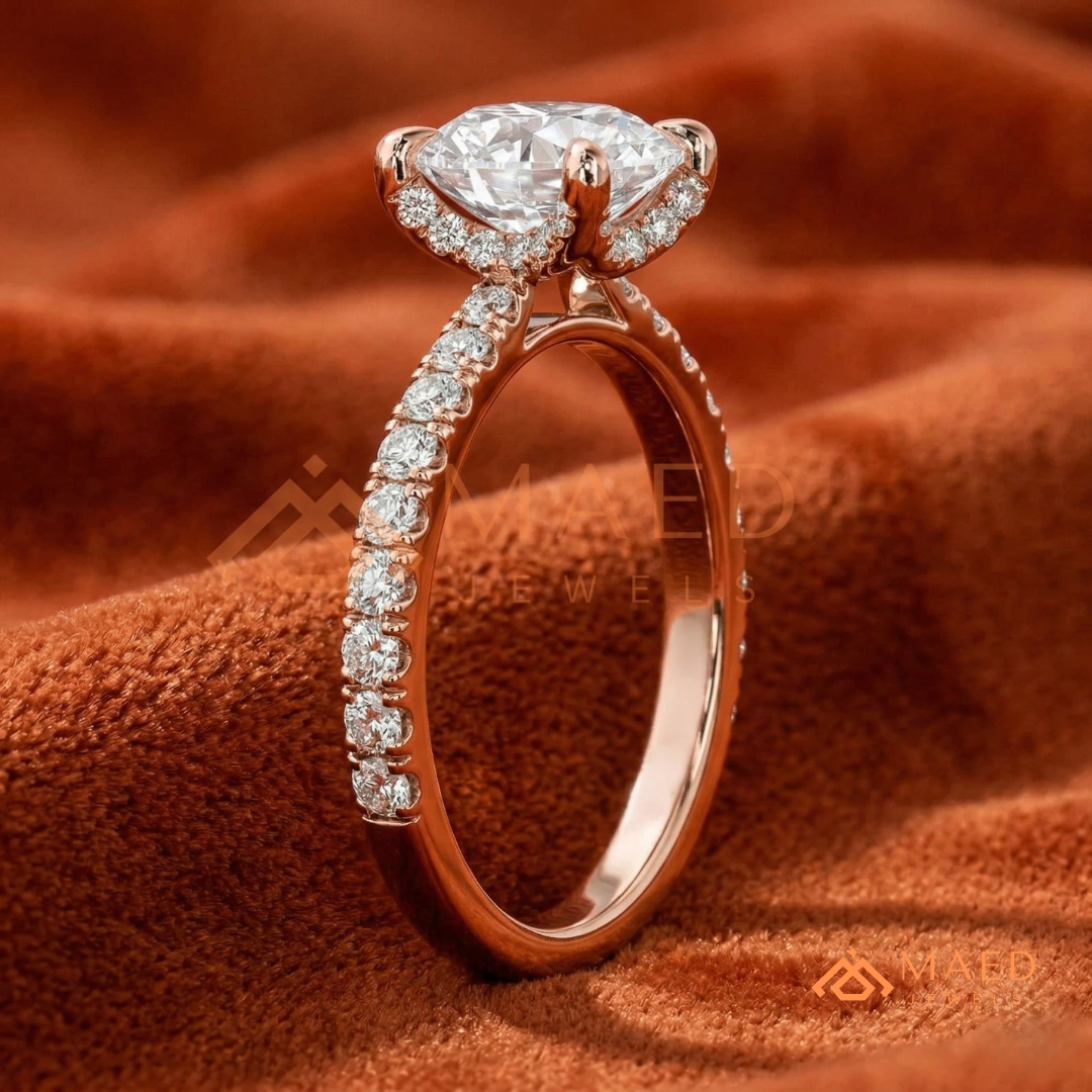 Classic Round Cut Solitaire Engagement Ring with Pavé Diamond Band