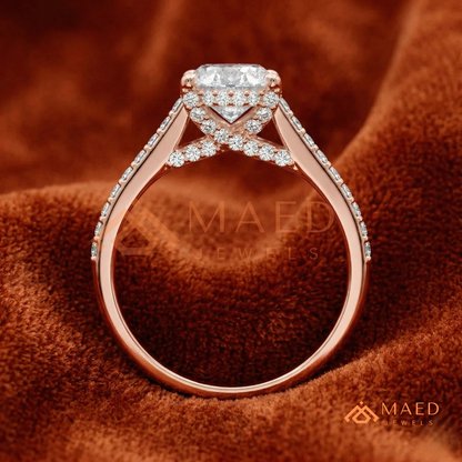 Oval Cut Engagement Ring with Pavé Diamond Band in 14K Gold, Rose Gold & Silver
