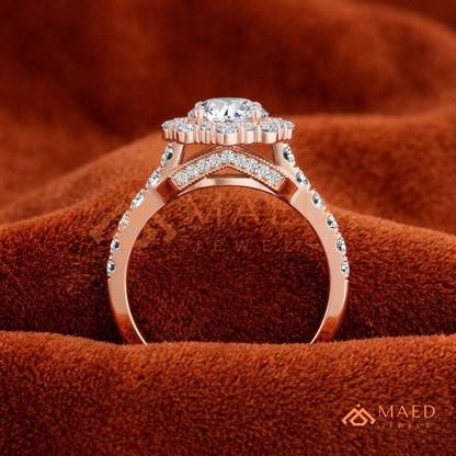Floral Halo Engagement Ring – Round Brilliant Cut Diamond Ring