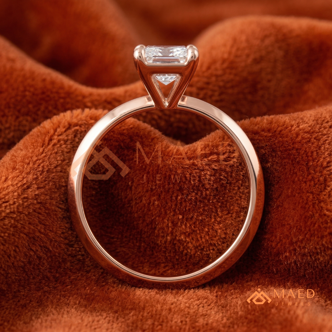 Classic Emerald Cut Solitaire Engagement Ring with Knife-Edge Band in Silver, 14K Gold & Rose Gold