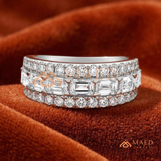 The Empress Triple-Row Eternity Band | Emerald & Round Cut Cluster Ring