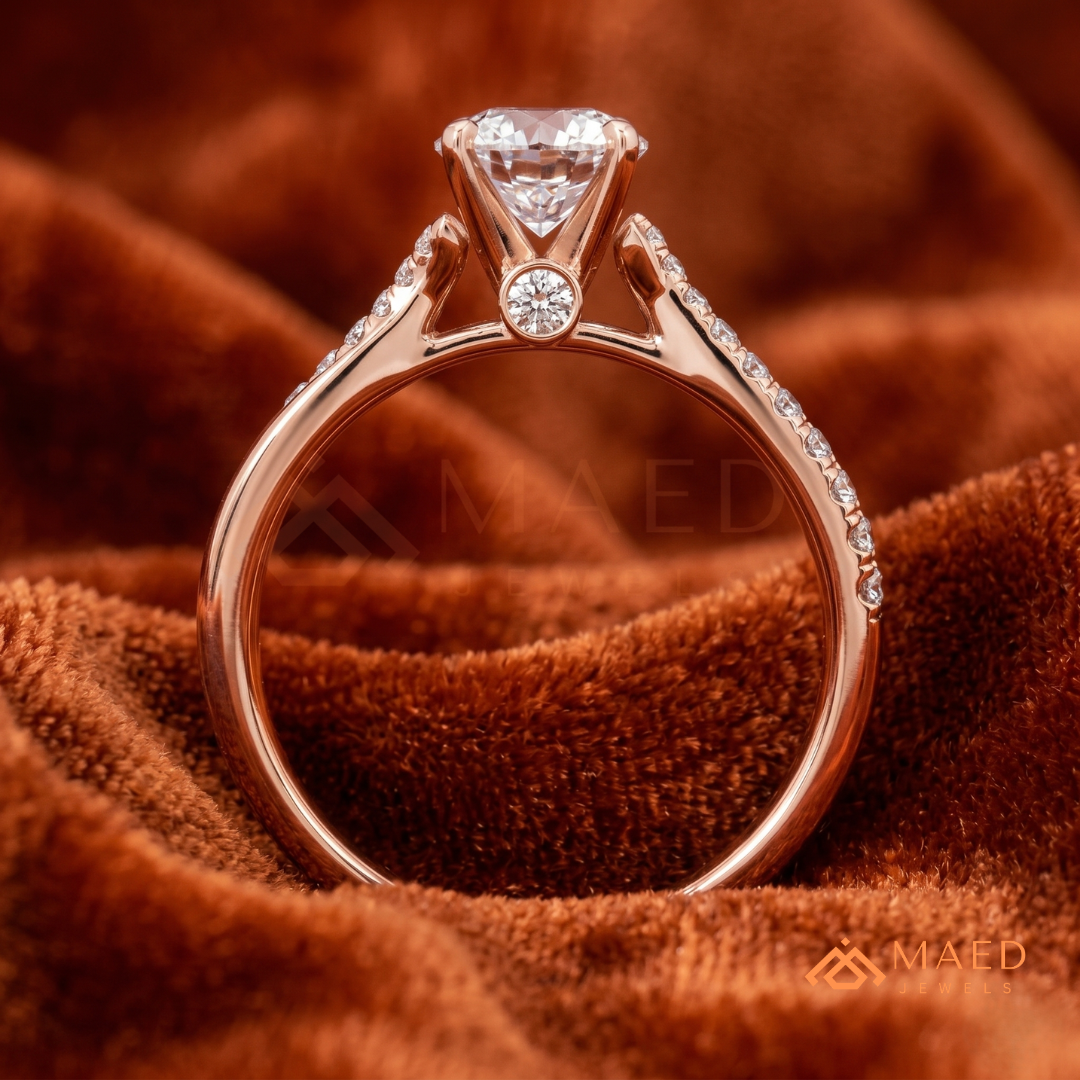 Round Cut Twisted Vine Engagement Ring in 14K Gold, Rose Gold & Sterling Silver | Infinity Pave Wedding Band