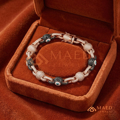 Luxury Diamond & Black Spinel Evil Eye Link Chain Bracelet