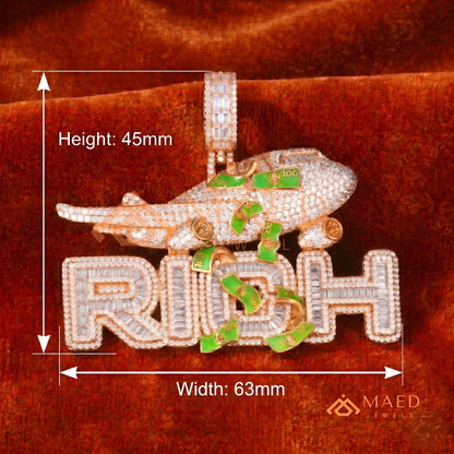 "RICH" Jet & Money Statement Pendant – Iced Out Luxury Medallion