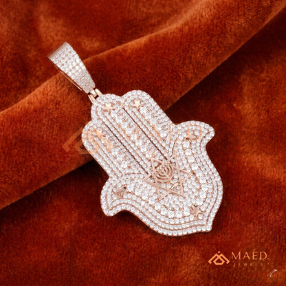 Iced Out Hamsa Hand Pendant Necklace | Sterling Silver, 14K Gold & Rose Gold