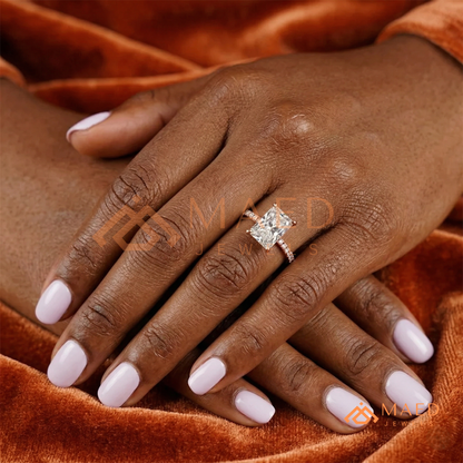 Radiant Cut Diamond Hidden Halo Engagement Ring in 14K Gold, Rose Gold & Silver