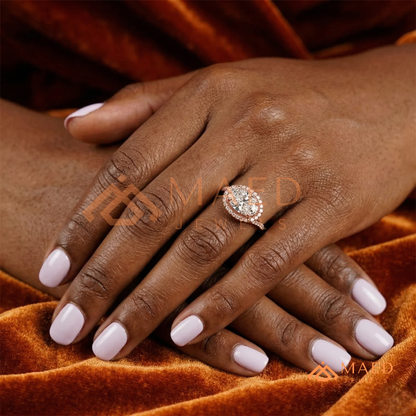East-West Oval Cut Halo Engagement Ring | Bypass Pavé Band in 14K Gold, Rose Gold & Sterling Silver