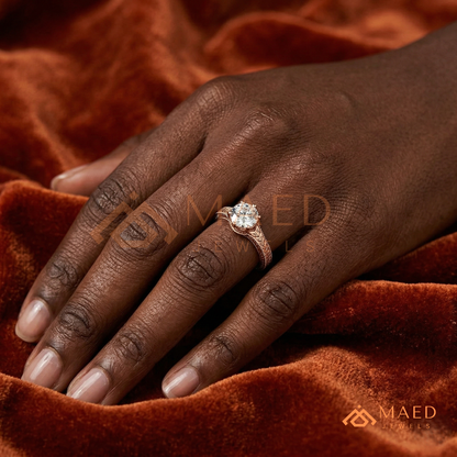 Heirloom Wheat Pattern Round Cut Ring in 14K Yellow Gold, Rose Gold & Sterling Silver