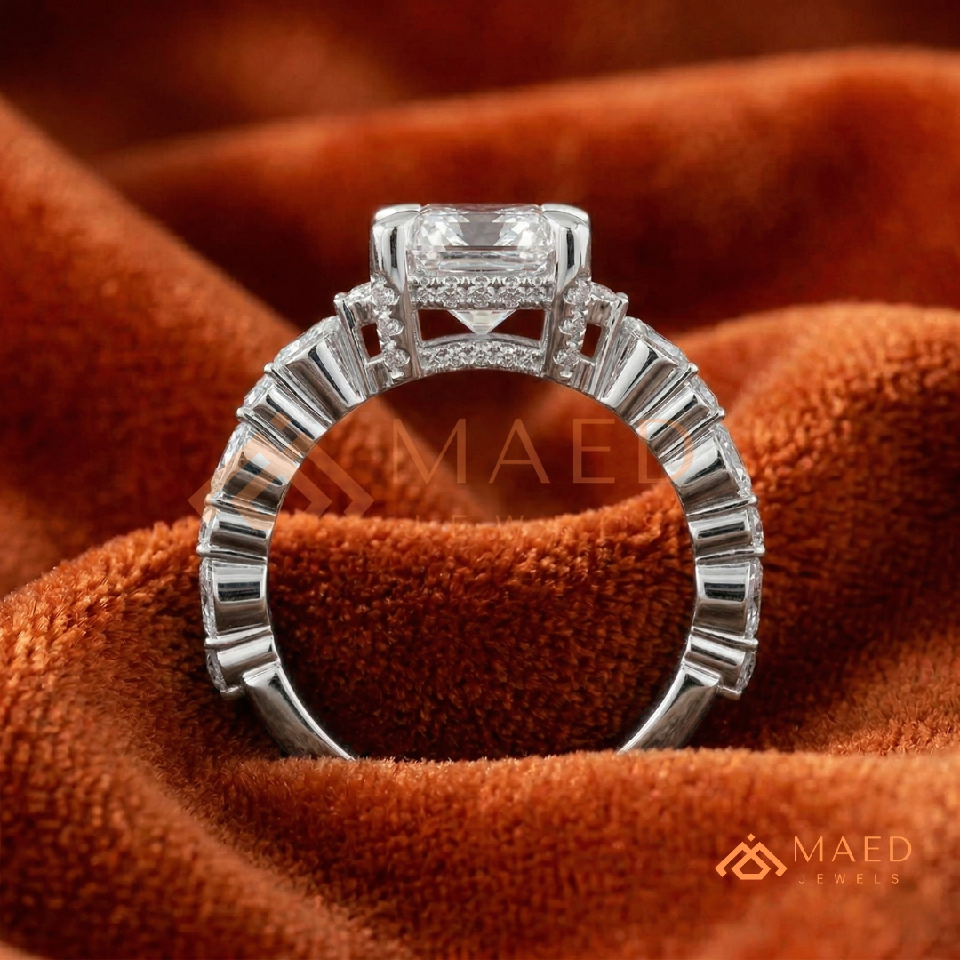 Radiant Cut Engagement Ring | Marquise & Round Cluster Band in 14K Gold, Rose Gold & Sterling Silver