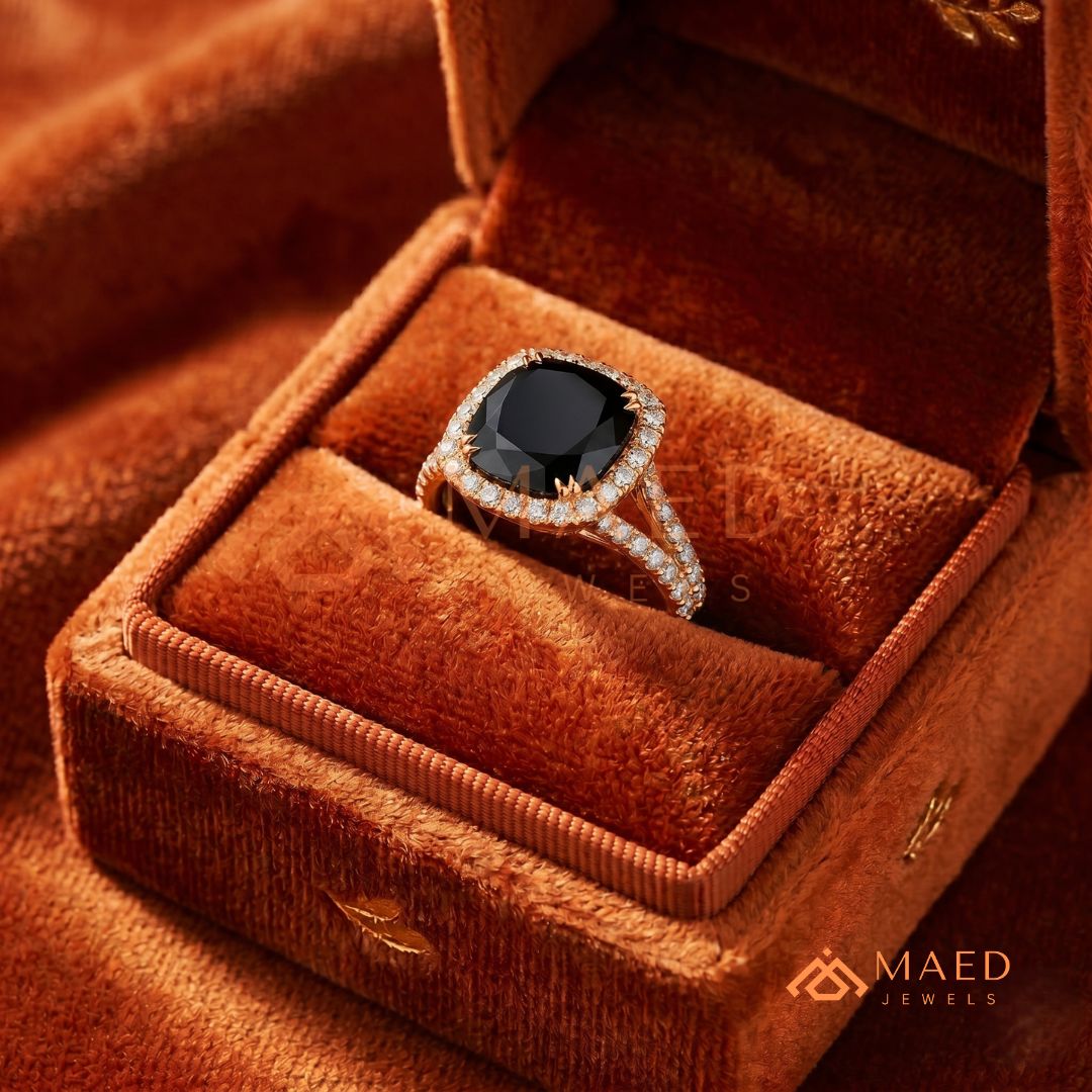 Gothic Luxury Black Spinel Split Shank Ring – Silver, 14K Yellow & Rose Gold