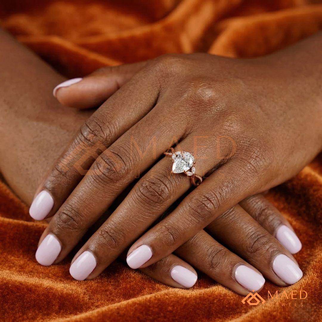 Pear Shaped Split Shank Promise Ring (Silver, 14K Solid Yellow/Rose Gold)