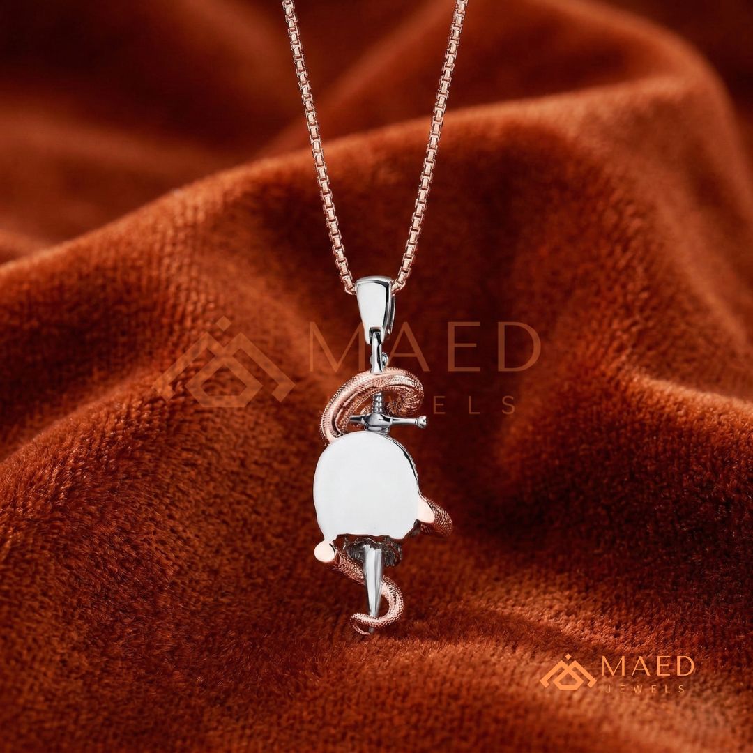 Fully Flooded Skull & Serpent Statement Charm – Ruby Red Eye Hip Hop Pendant