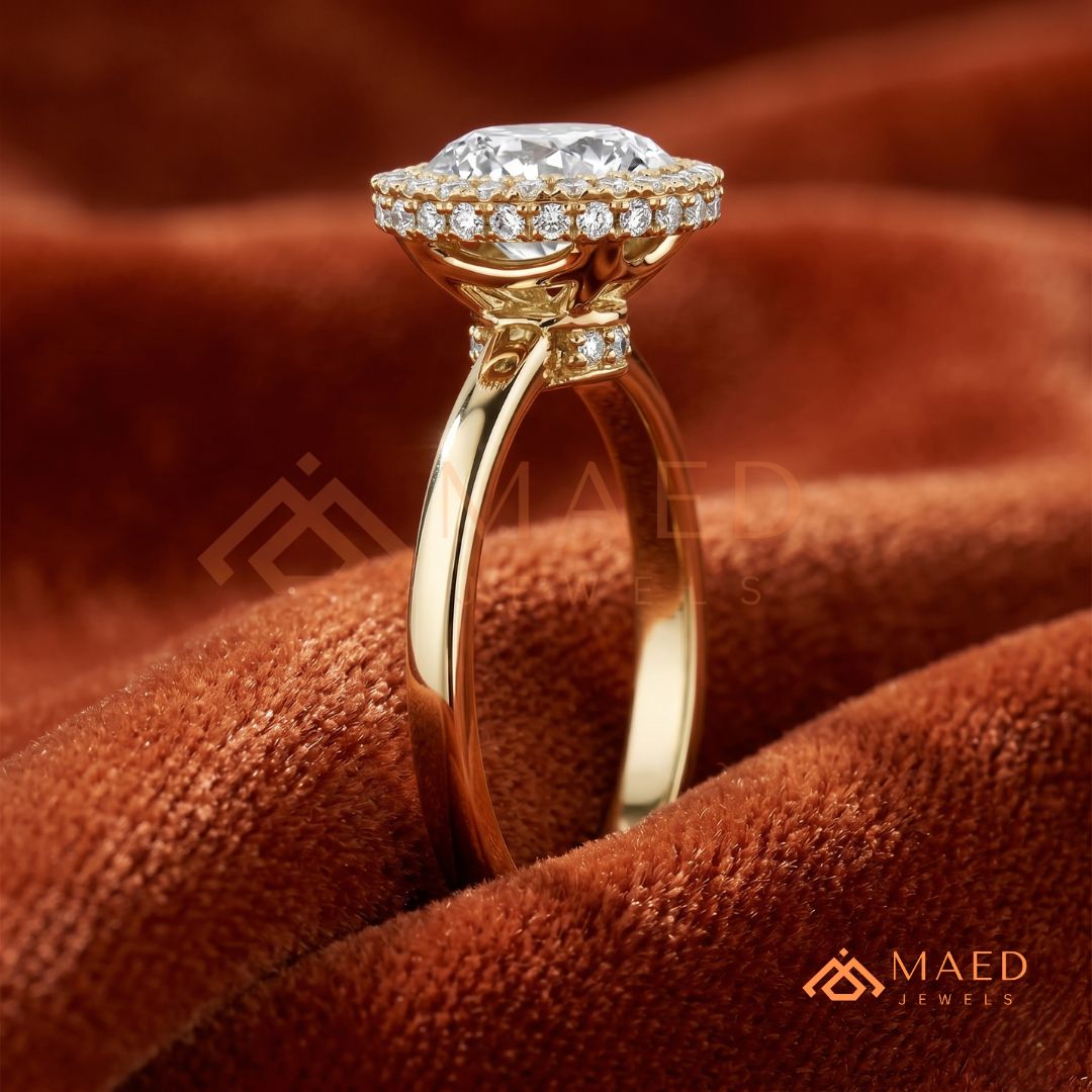 Classic Round Cut Moissanite Halo Engagement Ring in 925 Sterling Silver, 14K Gold & 14K Rose Gold | Solitaire Halo Wedding Ring for Women