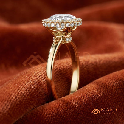 Classic Round Cut Moissanite Halo Engagement Ring in 925 Sterling Silver, 14K Gold & 14K Rose Gold | Solitaire Halo Wedding Ring for Women