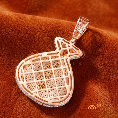 Fully Iced Out Money Bag Pendant – Baguette & Micro Pave Hip Hop Necklace