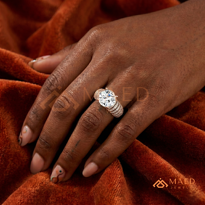Round Cut Multi-Row Pave Engagement Ring in 14K Gold, Rose Gold & Sterling Silver | Wide Band Statement Cocktail Ring