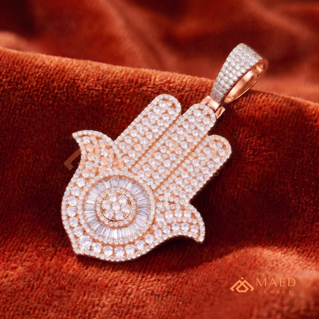 Iced Out Hamsa Hand Statement Pendant – Protective Symbol Medallion