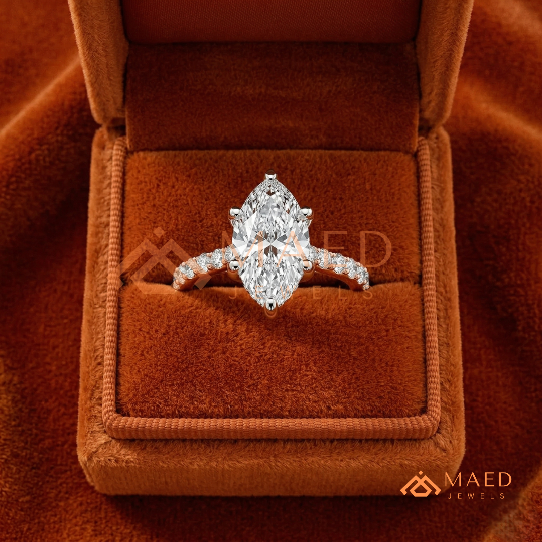 Vintage Marquise Cut Pavé Engagement Ring in Gold, Rose Gold  & Silver