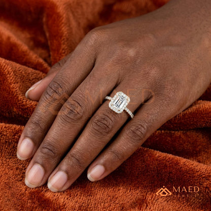 Emerald Cut Halo Engagement Ring in Sterling Silver, 14K Gold & 14K Rose Gold