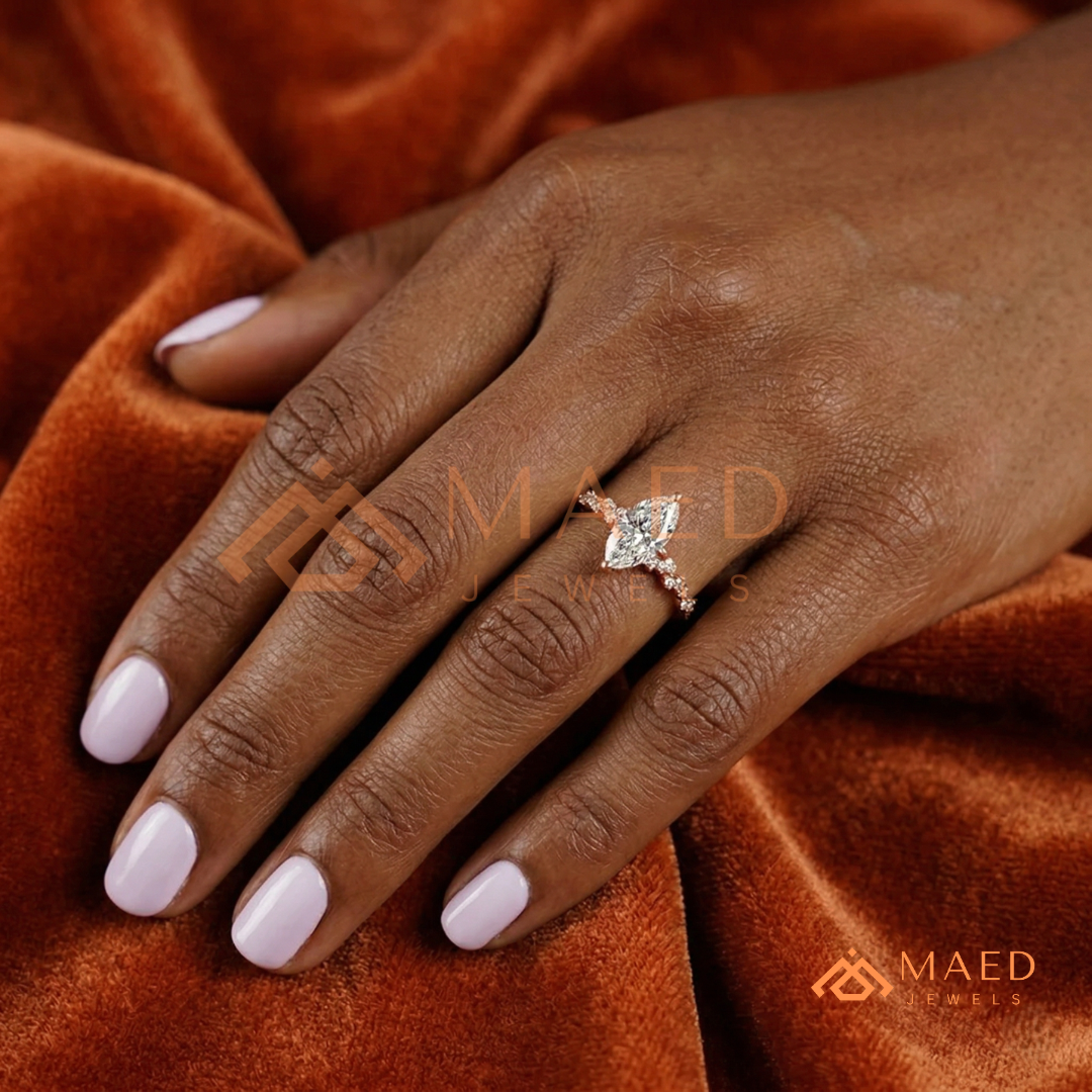 Vintage Marquise Cut Engagement Ring | Cluster Vine Band in 14K Gold, Rose Gold & Sterling Silver