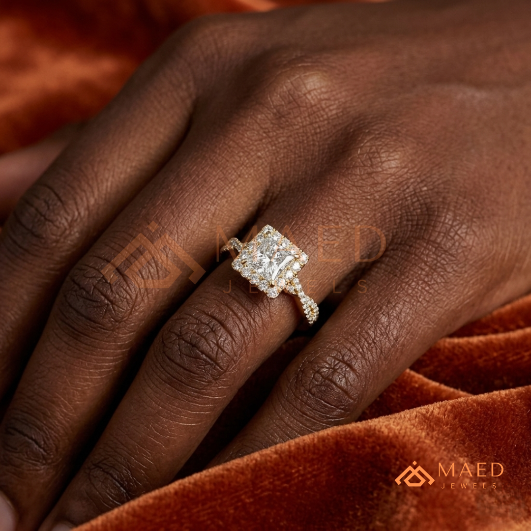 Infinity Twist Princess Cut [Gemstone Type] Halo Ring in 14K Yellow Gold, Rose Gold & Silver