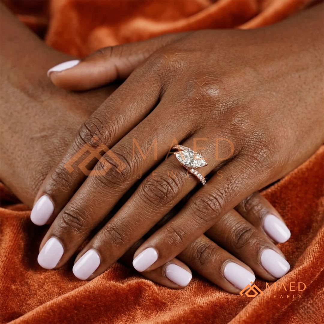 Marquise Cut Diamond Bypass Engagement Ring in Sterling Silver, 14K Gold, & 14K Rose Gold