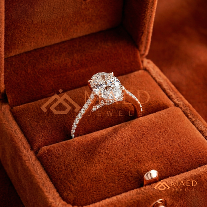 Oval Cut Engagement Ring with Pavé Diamond Band in 14K Gold, Rose Gold & Silver