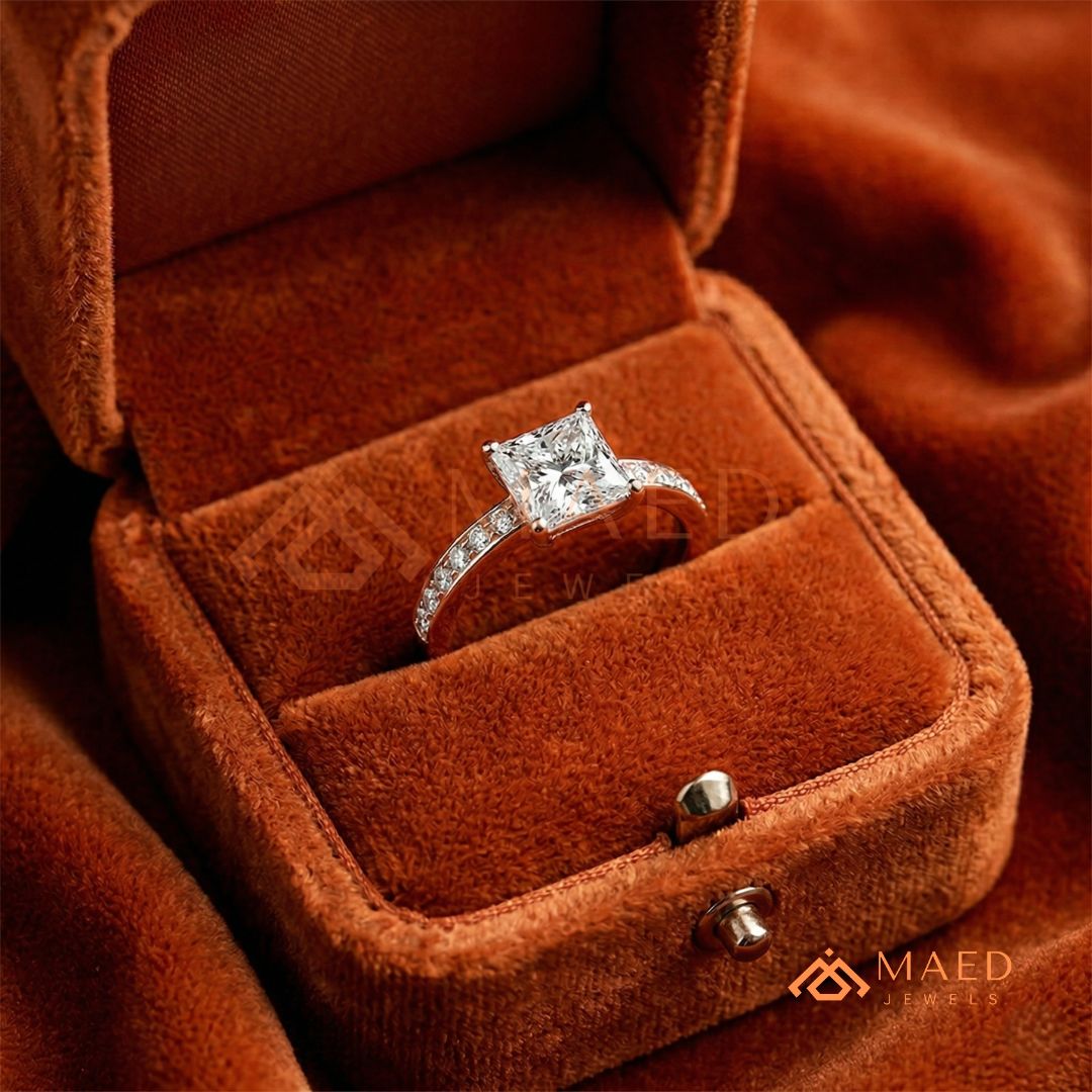 Princess Cut Diamond Engagement Ring | 14k Gold, Rose Gold & Sterling Silver Sparkle Solitaire Accented Band