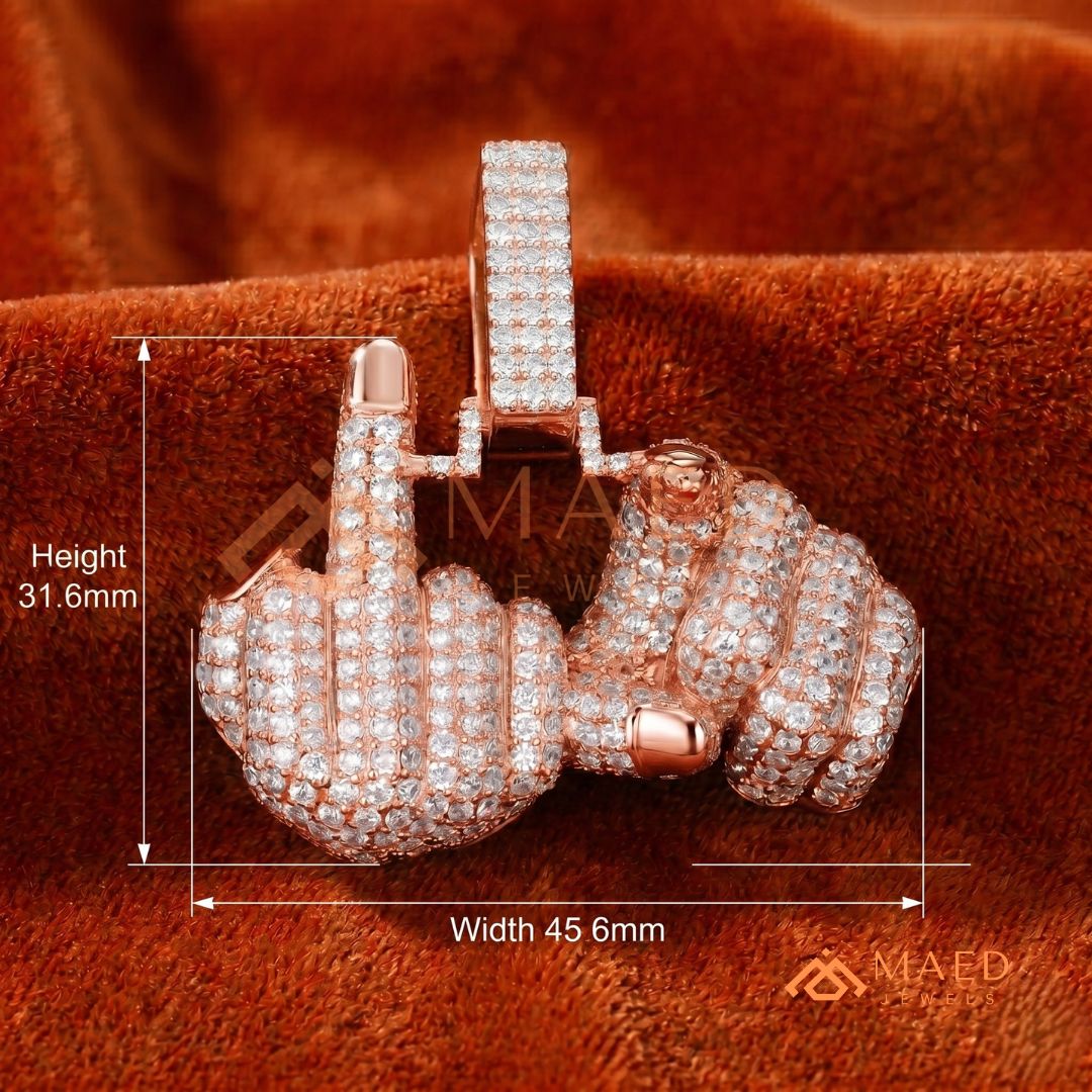 Ice Out Middle Finger Hand Gesture Pendant – Bold Statement Streetwear Jewelry