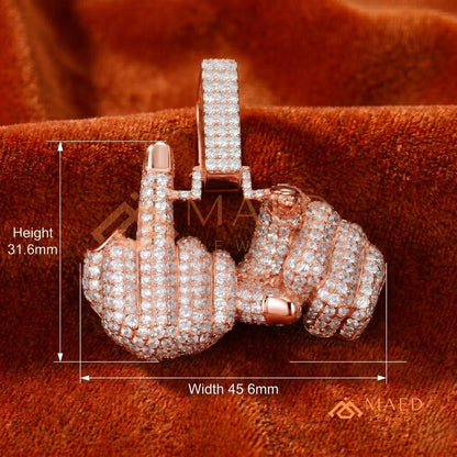 Ice Out Middle Finger Hand Gesture Pendant – Bold Statement Streetwear Jewelry
