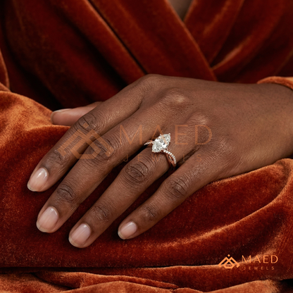 Marquise Cut Engagement Ring with Twisted Pavé Band | 14K Gold, Rose Gold & Silver