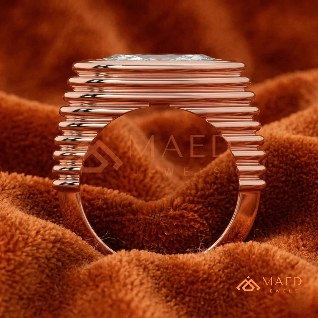 East-West Marquise Bezel Engagement Ring | Fluted Band in 14K Gold, Rose Gold & Silver