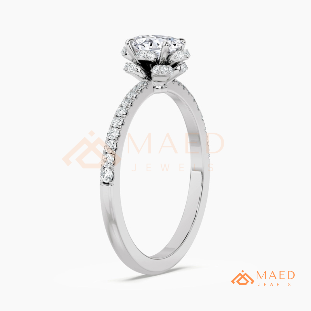 Vintage Oval Cut Halo Engagement Ring in 14K Gold, Rose Gold & Silver