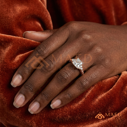 Vintage Princess Cut Three-Stone Engraved Ring | 14K Gold, Rose Gold & Silver
