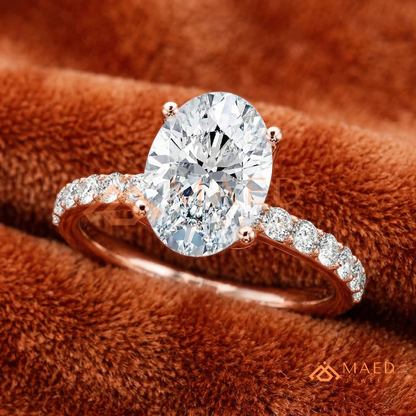 Oval Cut Engagement Ring with Pavé Band | Classic 4-Prong Promise Ring for Women | 14K Gold, Rose Gold & Sterling Silver