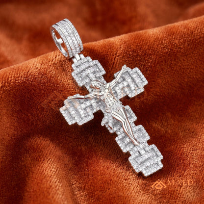 Crucifix Cross Pendant – Baguette & Micro Pave Hip Hop Necklace