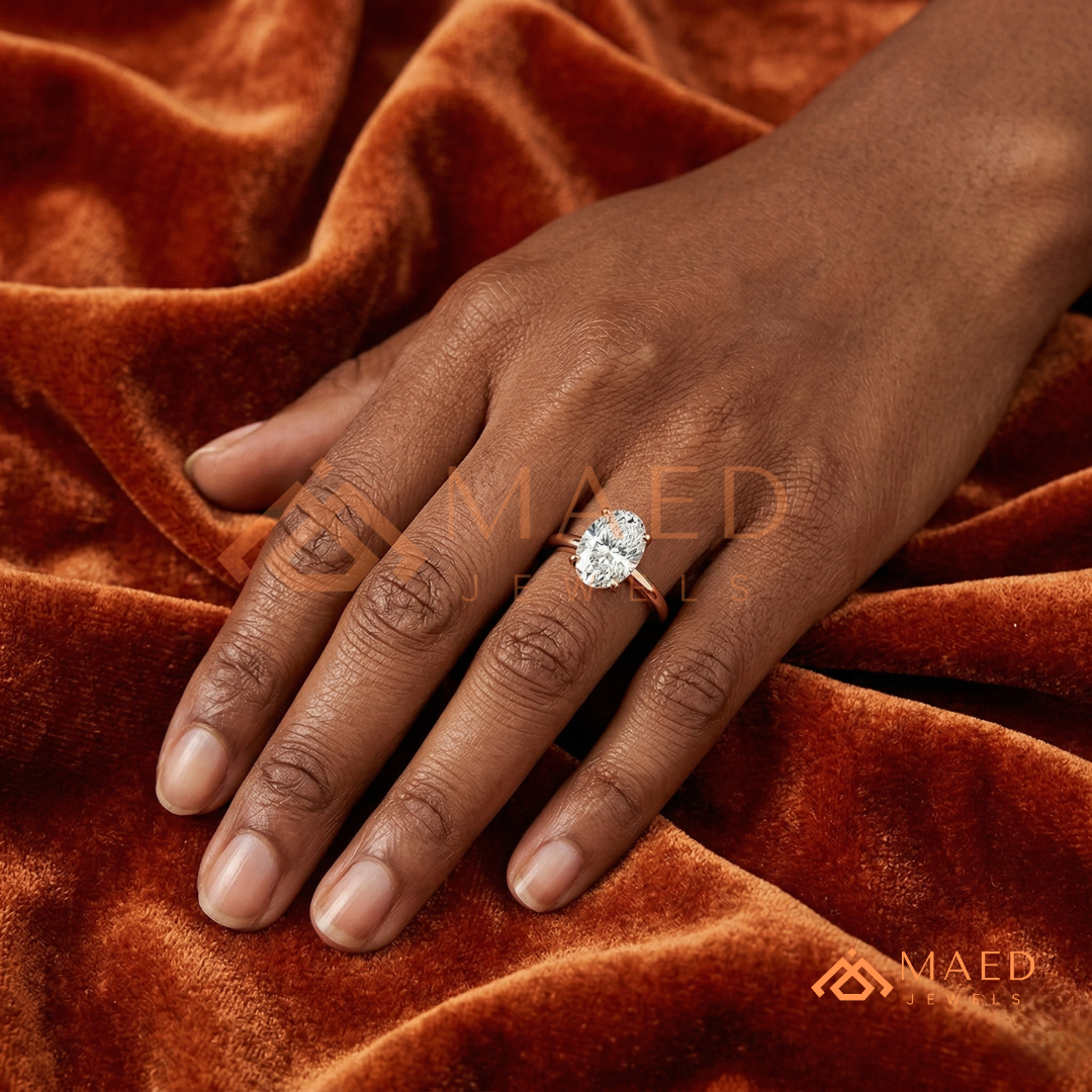 Oval Cut Solitaire Engagement Ring | Classic 4-Prong Plain Band Promise Ring | 14K Gold, Rose Gold & Sterling Silver