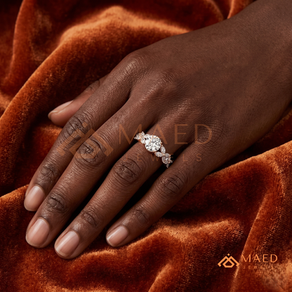 Botanical Marquise Cluster Engagement Ring with Round Center Stone