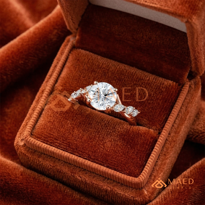 Marquise Leaf Clustered Vine Engagement Ring in 14K Gold, Rose Gold & Silver