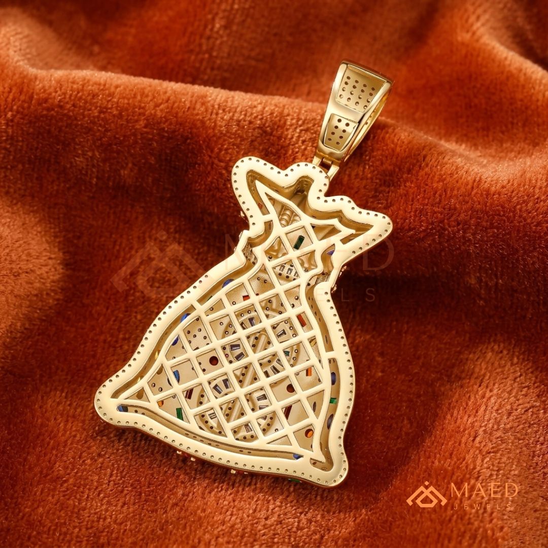 The Billionaire Sack Pendant | Multi-Color Gemstone Iced Dollar Sign Necklace