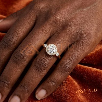 Majestic Oval Halo Diamond Simulant Ring in 14K Yellow Gold, Rose Gold & Sterling Silver