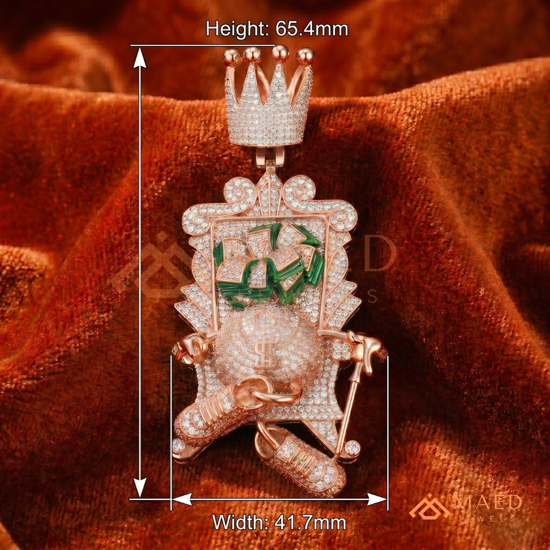 Iced Out King of Cash Throne Pendant - 14K Gold, Rose Gold & Silver Hip Hop Jewelry