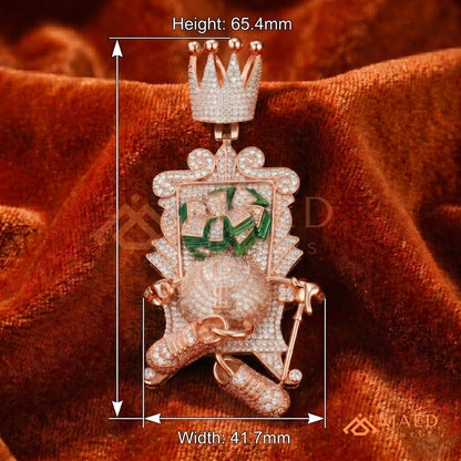 Iced Out King of Cash Throne Pendant - 14K Gold, Rose Gold & Silver Hip Hop Jewelry